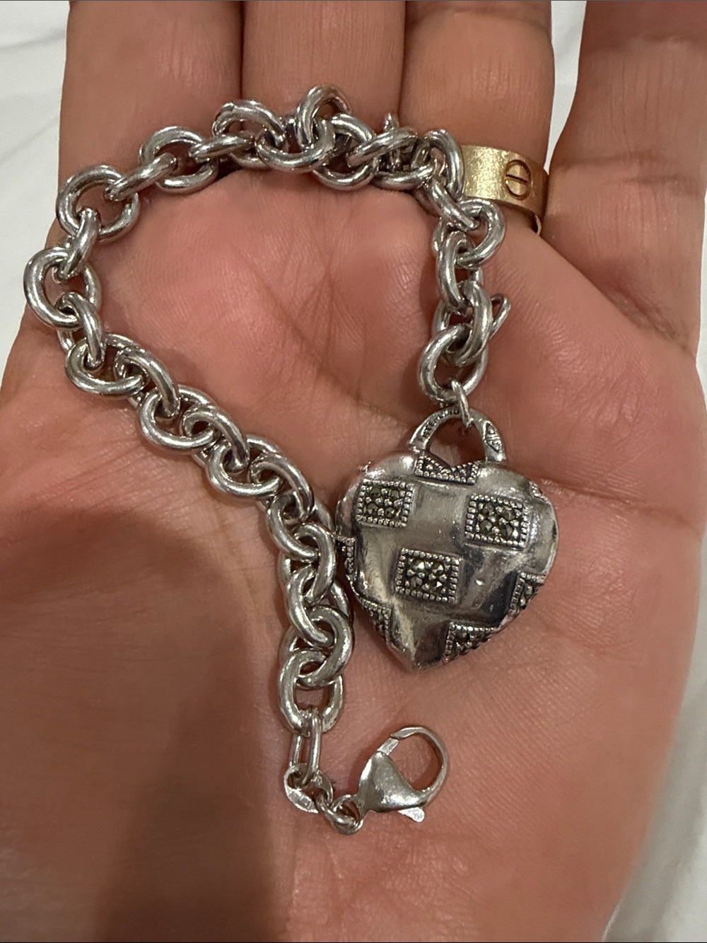 Sterling Silver Heart Locket Charm Bracelet - Silver